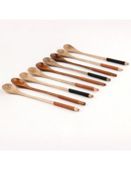 Long Handle Wooden Mixing Spoon Tie Wire Round Handle Ladle Stirring Spoon